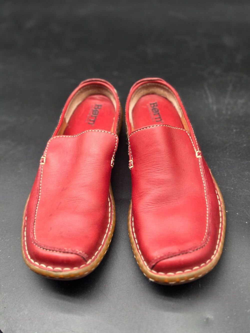 Born Women's Leather Driver Mule Clog Loafers Shoes in Red Size 7.5